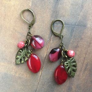 Red leaf cluster earrings